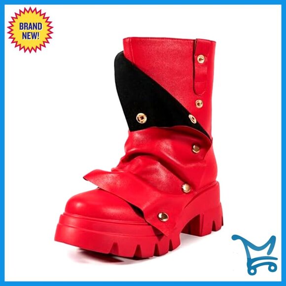 Dakaela Women Platform Ankle Boots Slouchy Fold Over Wide Calf Pull On Fashion Booties